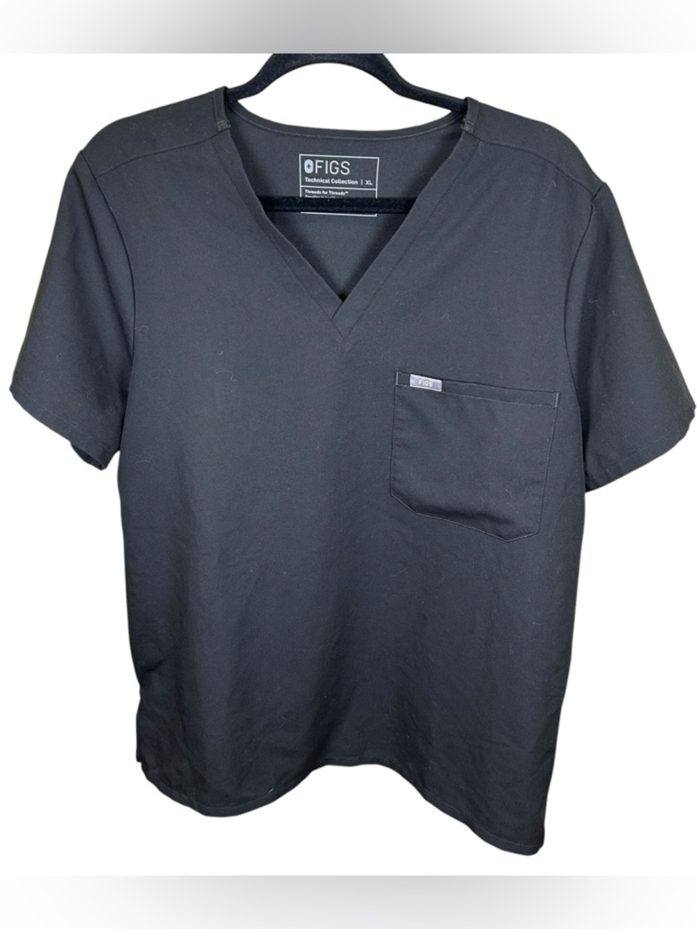 FIGS Catarina Scrub Top V Neck Pocket XL Black Stretch Workwear Core